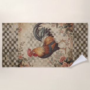 Lovely Vintage Rooster and Flowers Pattern  Beach Towel