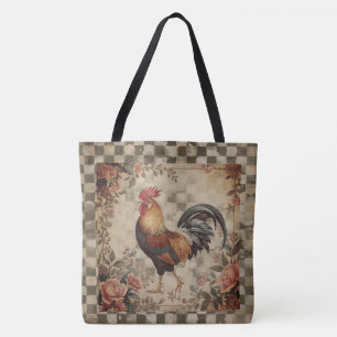 Lovely Vintage Rooster and Flowers Pattern Tote Bag
