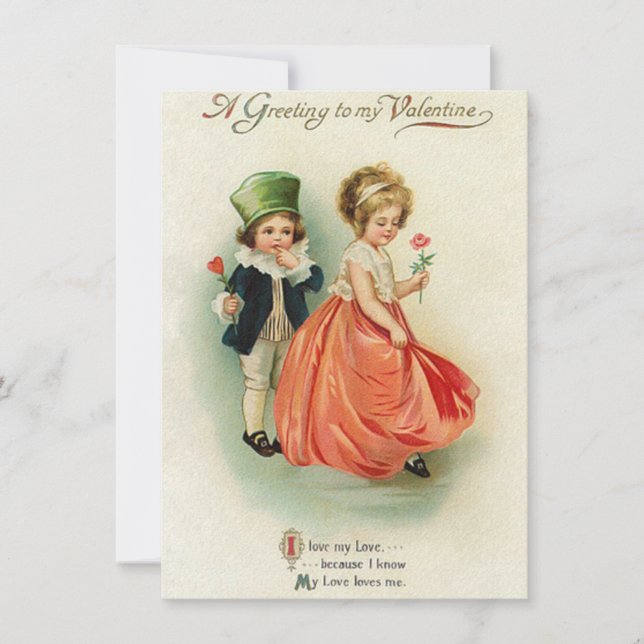 Lovely Vintage Valentine Couple Boy Girl Card (Front)
