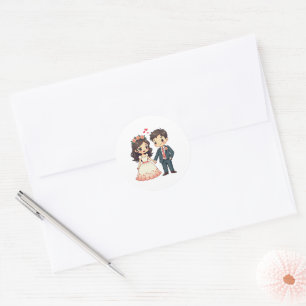 Lovely Vintage Wedding Couple – Kawaii Style Classic Round Sticker