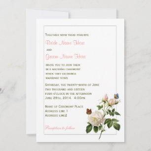 Lovely vintage white rose and butterflies wedding invitation