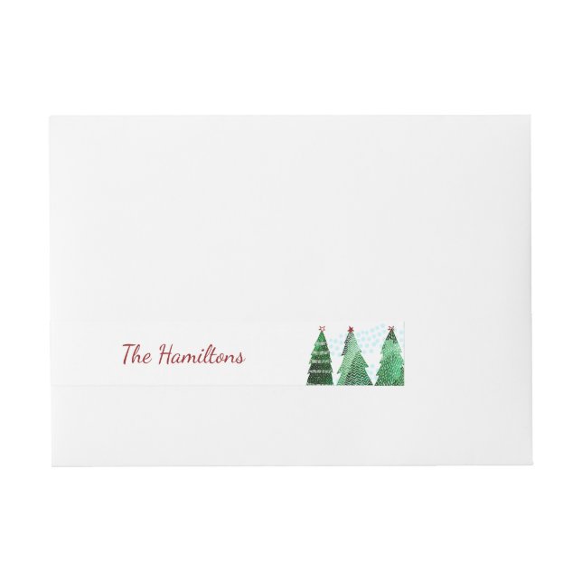 Lovely Watercolor Christmas Tree Holiday Wraparound Address Label (Front)