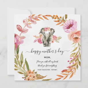Lovely Watercolor Elephant And Flower Holiday Card