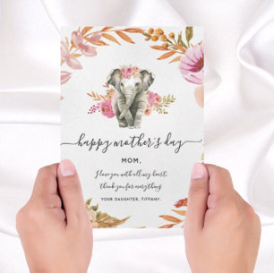 Lovely Watercolor Elephant And Flowers Holiday Invitation