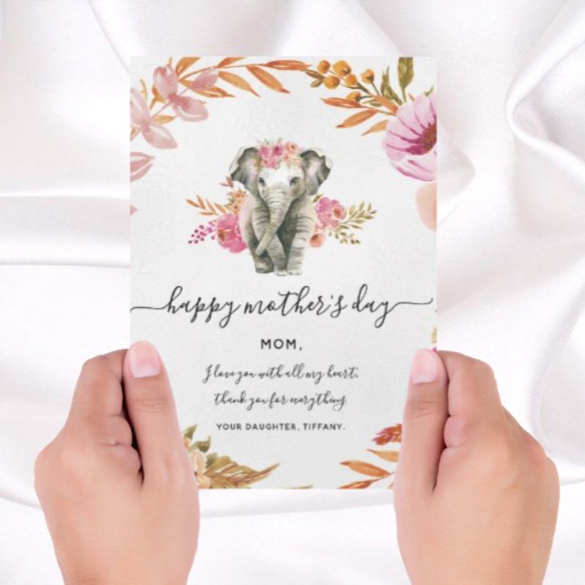 Lovely Watercolor Elephant And Flowers Holiday Invitation (Creator Uploaded)