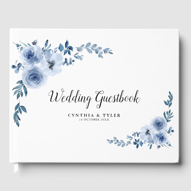 lovely watercolor floral blue wedding guestbook (Front)