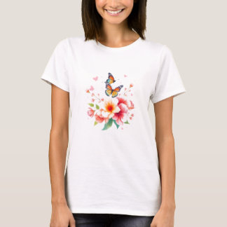 Lovely Watercolor Floral Butterflies T-Shirt