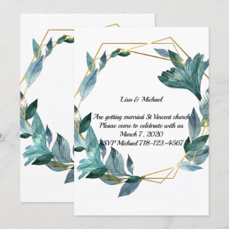 Lovely Watercolor Framed Leaves Wedding Invitation