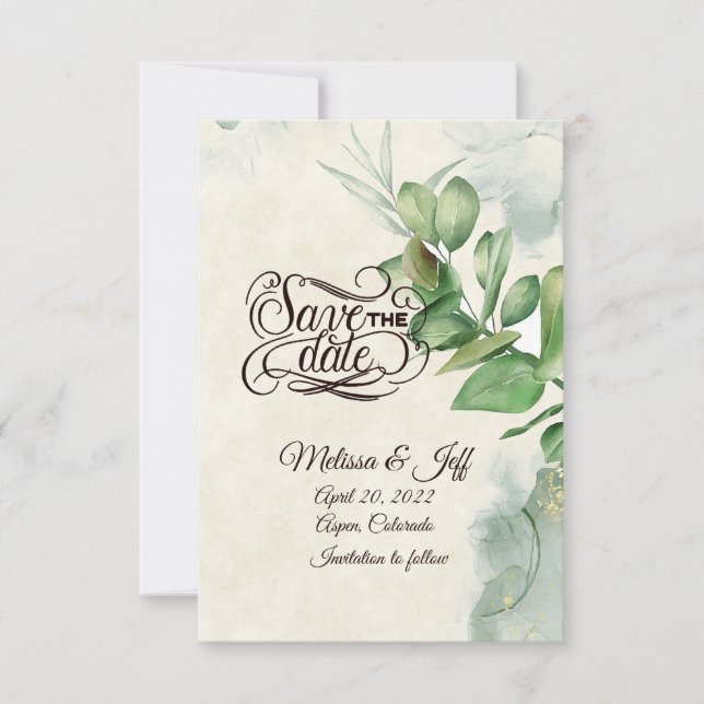 Lovely watercolor greenery save the date invitatio invitation (Front)