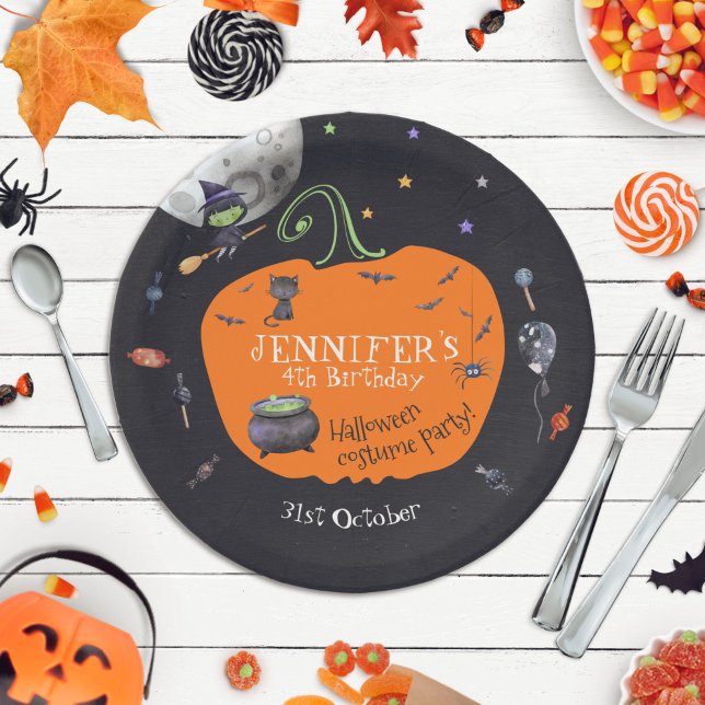 Lovely Watercolor Halloween Kids Costume Party Paper Plate (Creator Uploaded)