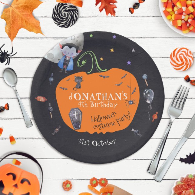 Lovely Watercolor Halloween Kids Costume Party Paper Plate (Creator Uploaded)