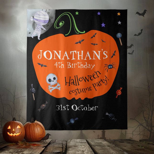 Lovely Watercolor Halloween Kids Photo Backdrop Tapestry (Creator Uploaded)