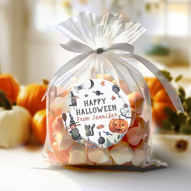 Lovely Watercolor Kids Birthday Halloween Classic Round Sticker (Creator Uploaded)