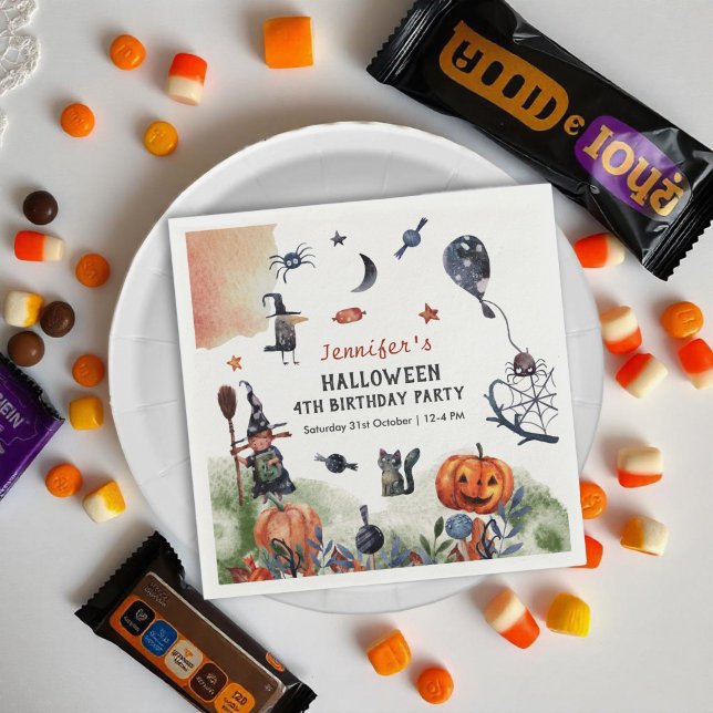 Lovely Watercolor Kids Birthday Halloween Napkin (Creator Uploaded)