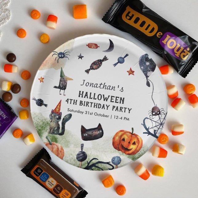 Lovely Watercolor Kids Birthday Halloween Paper Plate (Creator Uploaded)