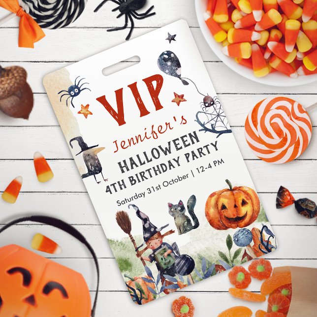 Lovely Watercolor Kids Birthday Halloween VIP ID Badge (Creator Uploaded)