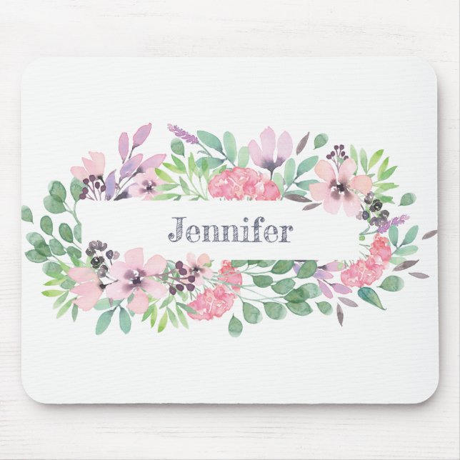 Lovely watercolor lavender flower personalised mouse mat (Front)