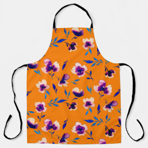 Lovely  watercolor peony poppy violet flowers and  apron