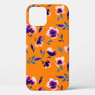 Lovely watercolor peony poppy violet flowers and iPhone 12 case