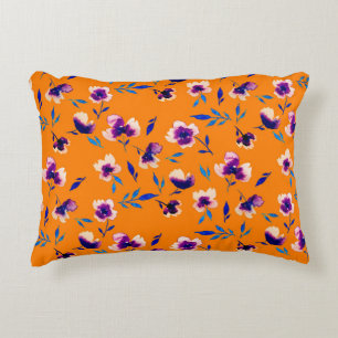 Lovely watercolor peony poppy violet flowers and decorative cushion
