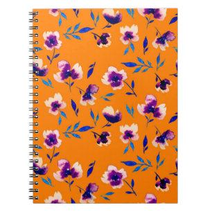 Lovely watercolor peony poppy violet flowers and notebook