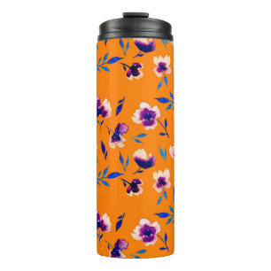 Lovely  watercolor peony poppy violet flowers and  thermal tumbler