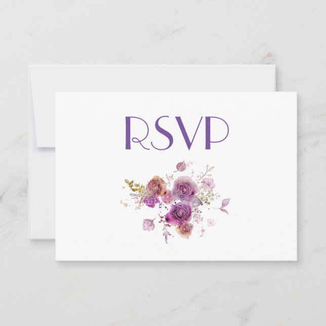 Lovely Watercolor Purple Floral RSVP Invitation (Front)