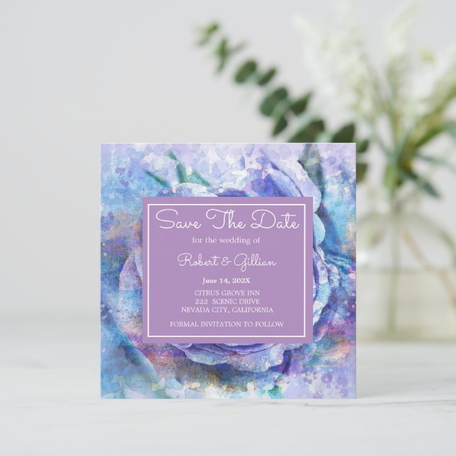 Lovely Watercolor Rose Save The Date (Standing Front)