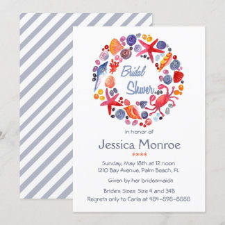 Lovely Watercolor Sea Wreath Beach Bridal Shower Invitation