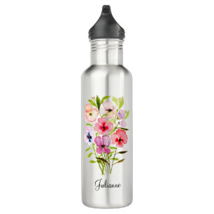 Lovely Watercolor Wildflower Bouquet with Name 710 Ml Water Bottle