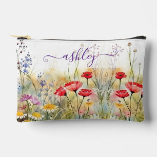 Lovely Watercolor Wildflowers Garden Name Accessory Pouch