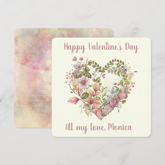 Lovely, Watercolor, Wildflowers in a Heart Holiday Card (Front/Back)
