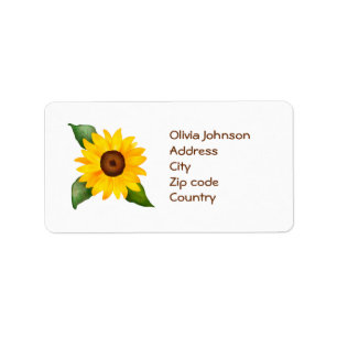 Lovely Watercolor Yellow Sunflower Personalised Label
