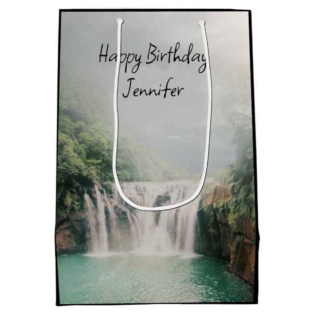 Lovely Waterfall in a Mountain Forest Birthday Medium Gift Bag (Back)