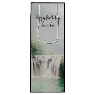 Lovely Waterfall in a Mountain Forest Birthday Wine Gift Bag