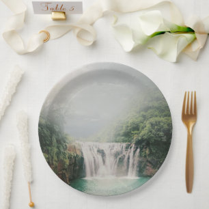Lovely Waterfall in a Mountain Forest Paper Plate