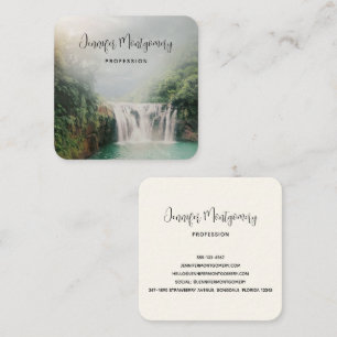 Lovely Waterfall in a Mountain Forest Square Business Card