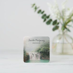 Lovely Waterfall in a Mountain Forest Square Business Card
