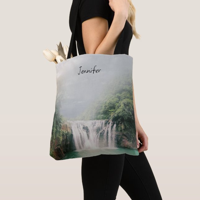 Lovely Waterfall in a Mountain Forest Tote Bag (Close Up)