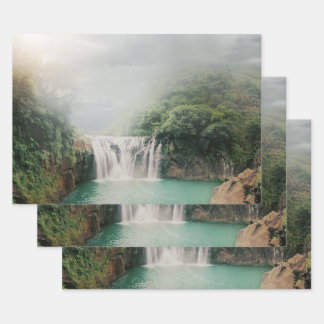Lovely Waterfall in a Mountain Forest Wrapping Paper Sheet