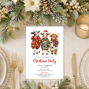 Lovely Whimsical Animals Cartoon Christmas Party Invitation