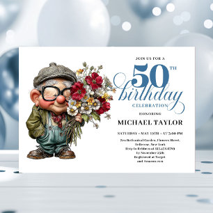 Lovely Whimsical Man 50th Birthday Humor Cartoon  Invitation