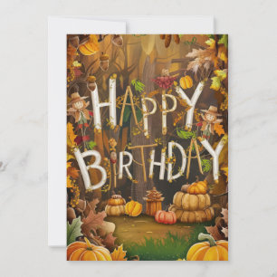 Lovely Whimsical Season Autumn Fall Happy Birthday Card