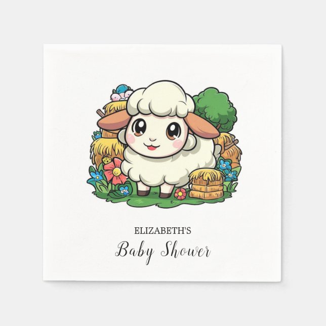 Lovely Whimsical Sheep Baby Shower Napkin (Front)