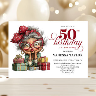 Lovely Whimsical Woman 50th Birthday Humor Party  Invitation