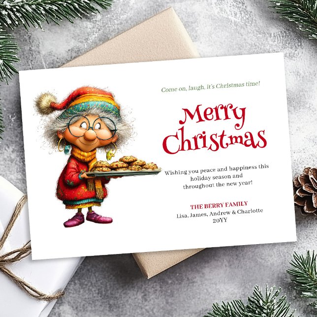 Lovely Whimsical Woman Cartoon Christmas Humor  Holiday Card (Lovely Whimsical Woman Cartoon Christmas Humor Greeting Card

)