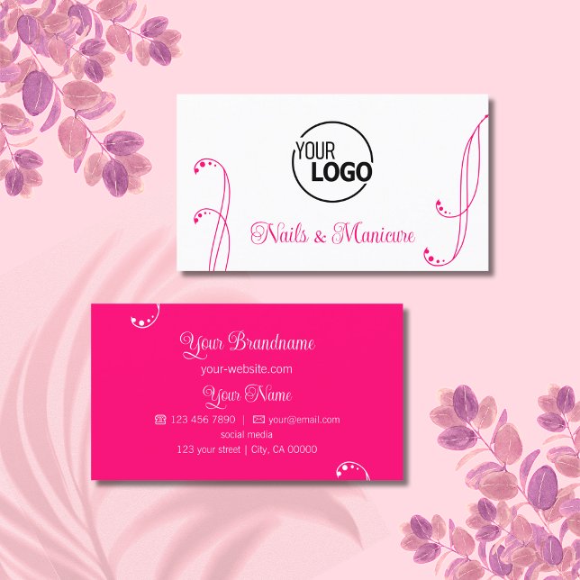 Lovely White and Pink Ornamental with Logo Ornate Business Card (Creator Uploaded)