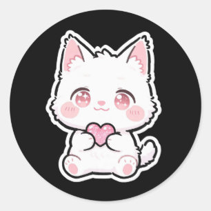 Lovely White Cat Classic Round Sticker