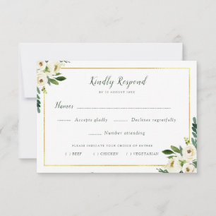lovely white floral meal choice RSVP card