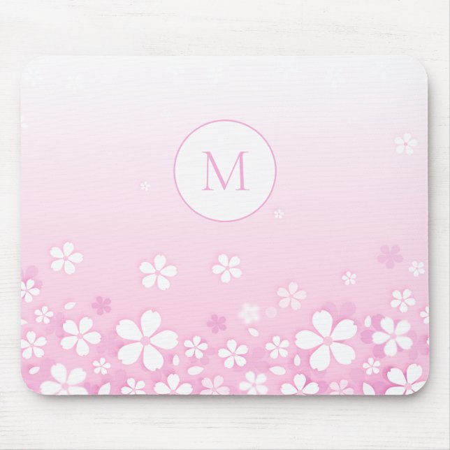 Lovely White Flowers With Monogram Mouse Mat (Front)